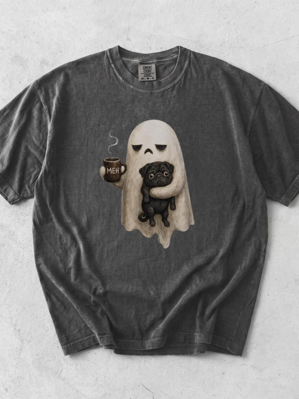 Comfort Colors Pepper Tee with Ghost & Pug Graphic